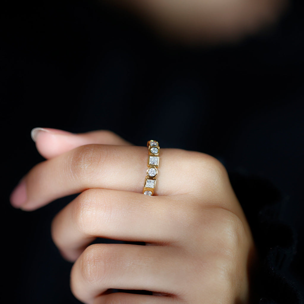 Alternate Bezel Set Moissanite Half Eternity Band Ring