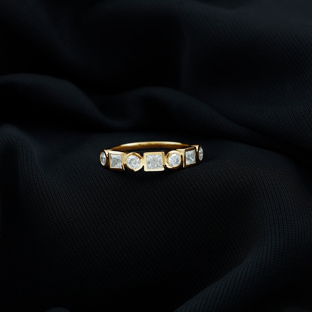 Alternate Bezel Set Moissanite Half Eternity Band Ring