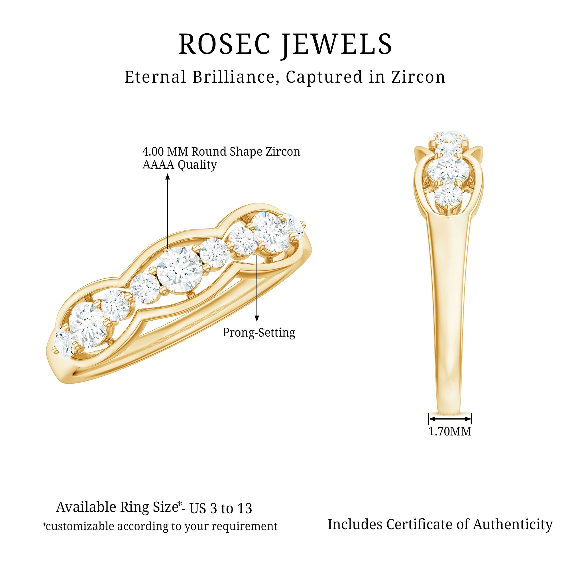 1 CT Round Cut Cubic Zirconia Anniversary Ring in Gold