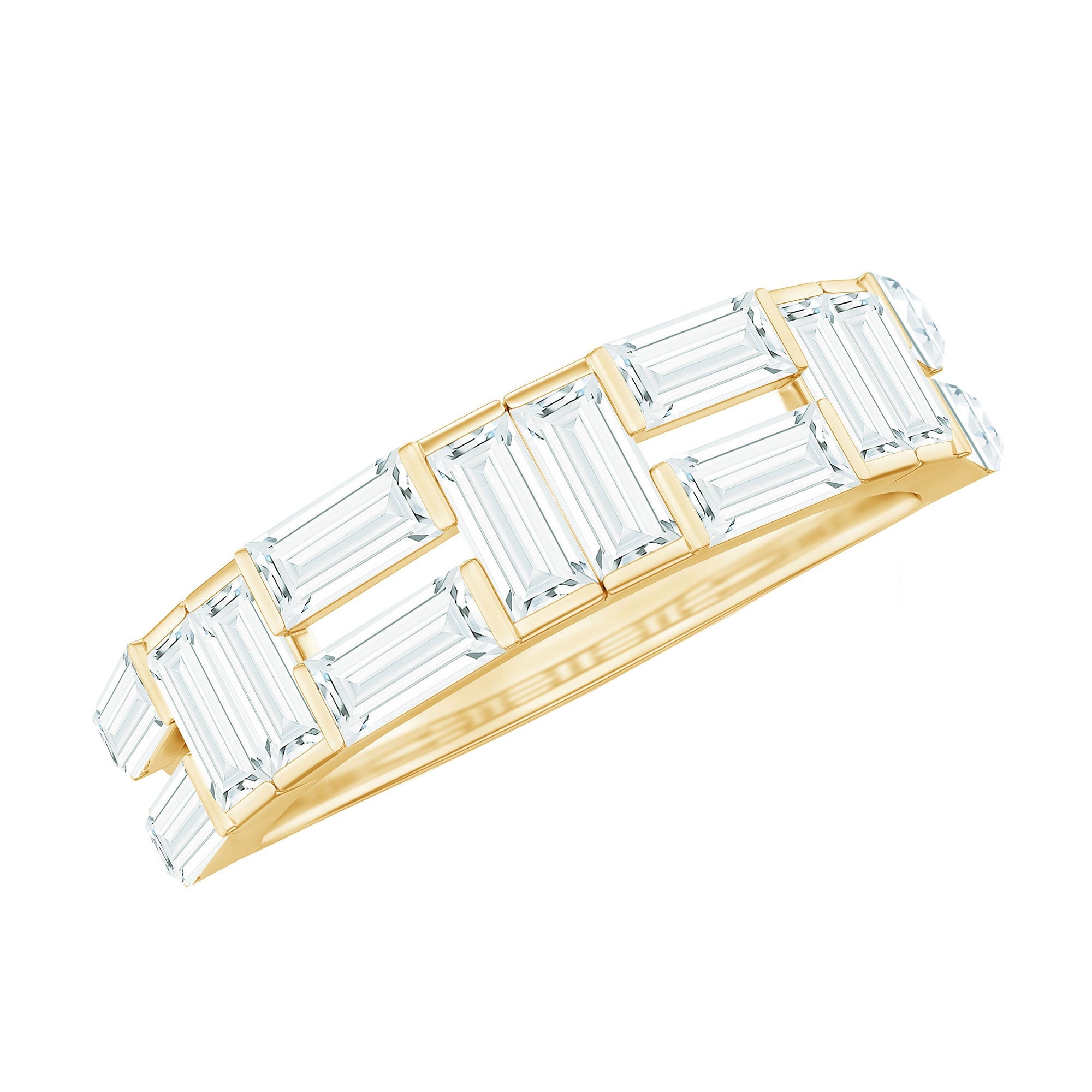 2.75 CT Baguette Cut Zircon Half Eternity Ring in Gold
