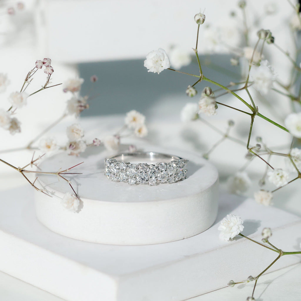 1.75 CT Cluster Moissanite Half Eternity Wedding Band in Gold