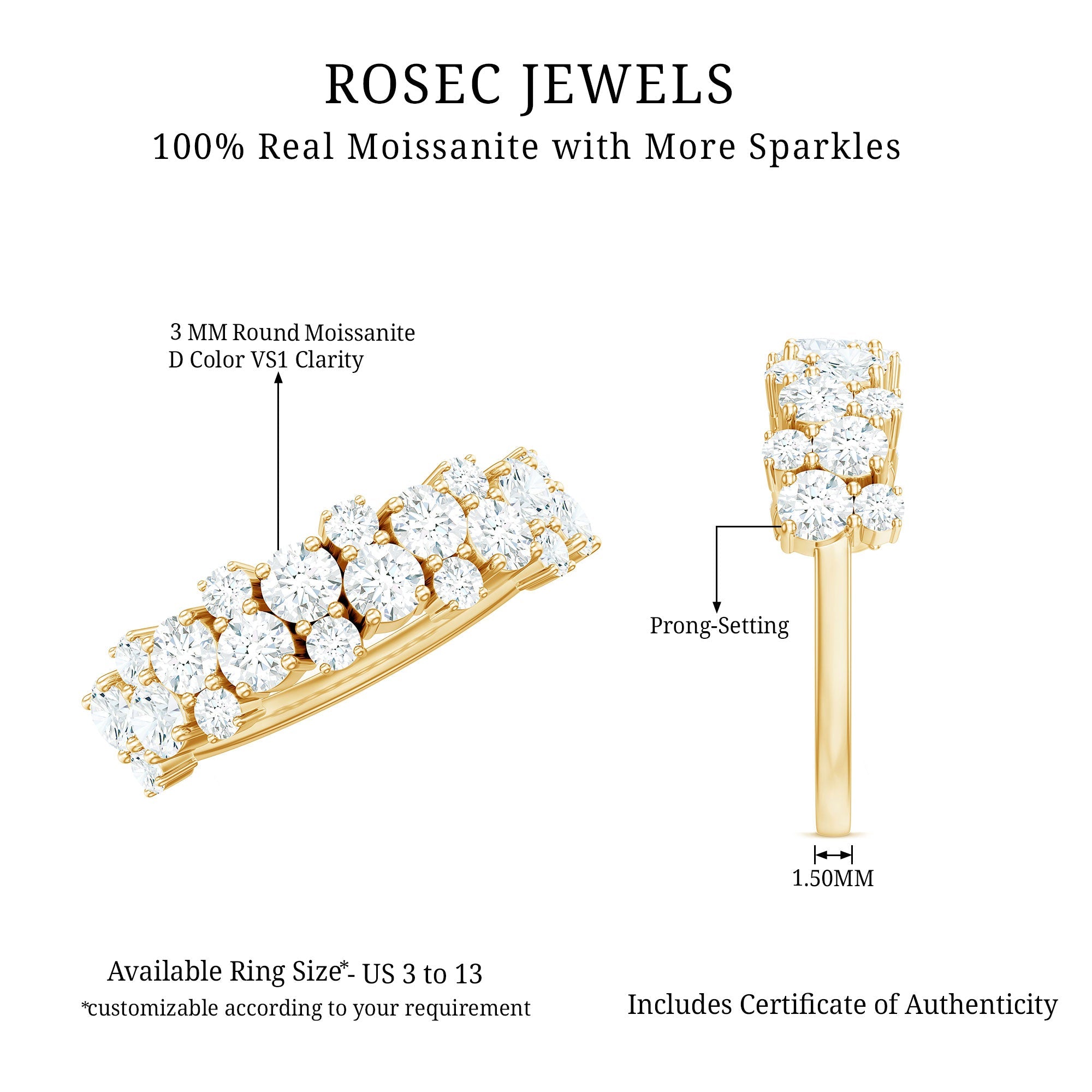 1.75 CT Cluster Moissanite Half Eternity Wedding Band in Gold