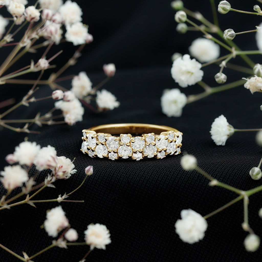 1.75 CT Cluster Moissanite Half Eternity Wedding Band in Gold