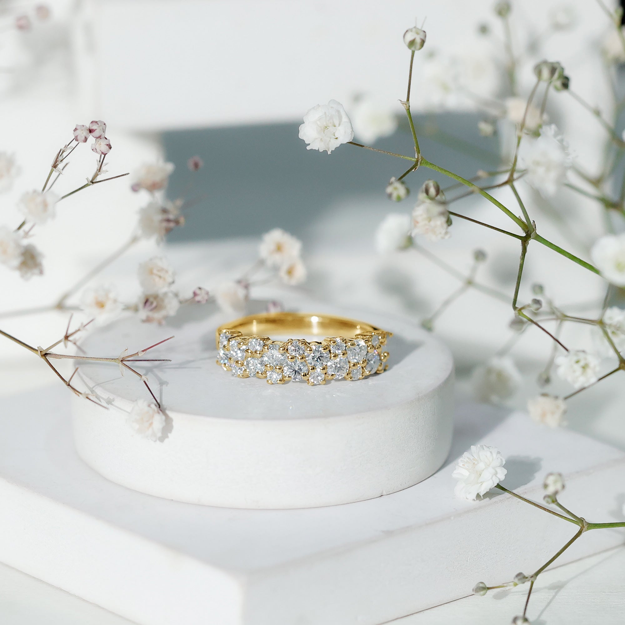 1.75 CT Cluster Moissanite Half Eternity Wedding Band in Gold