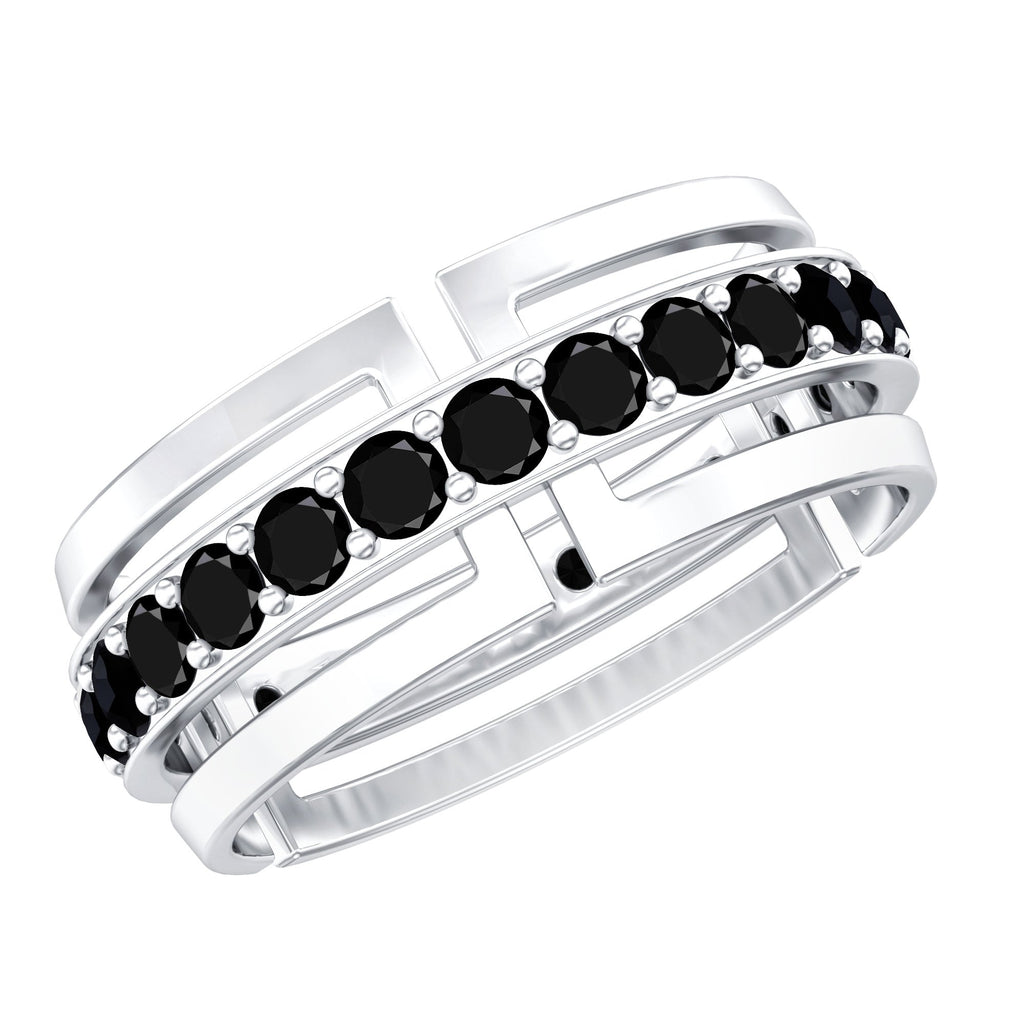 Certified Lab Created Black Diamond and Gold Eternity Band Ring