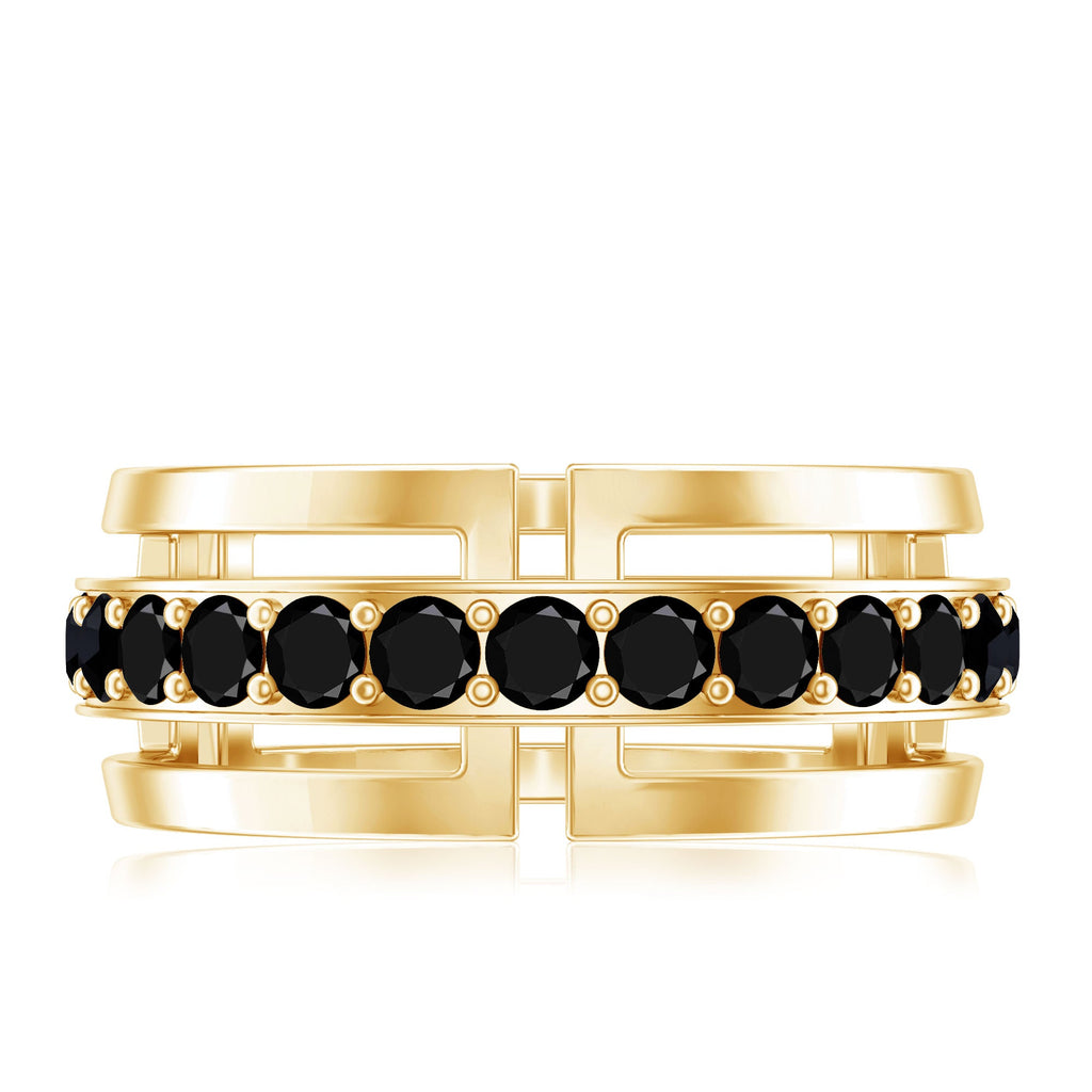 Certified Lab Created Black Diamond and Gold Eternity Band Ring