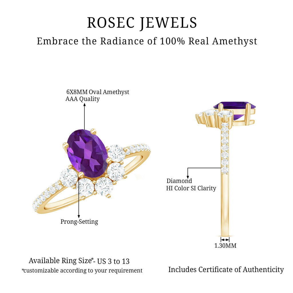 Oval Amethyst Half Halo Engagement Ring with Diamond