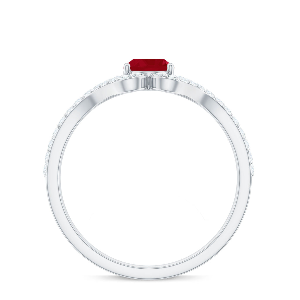 Oval Ruby Minimal Split Shank Ring with Diamond