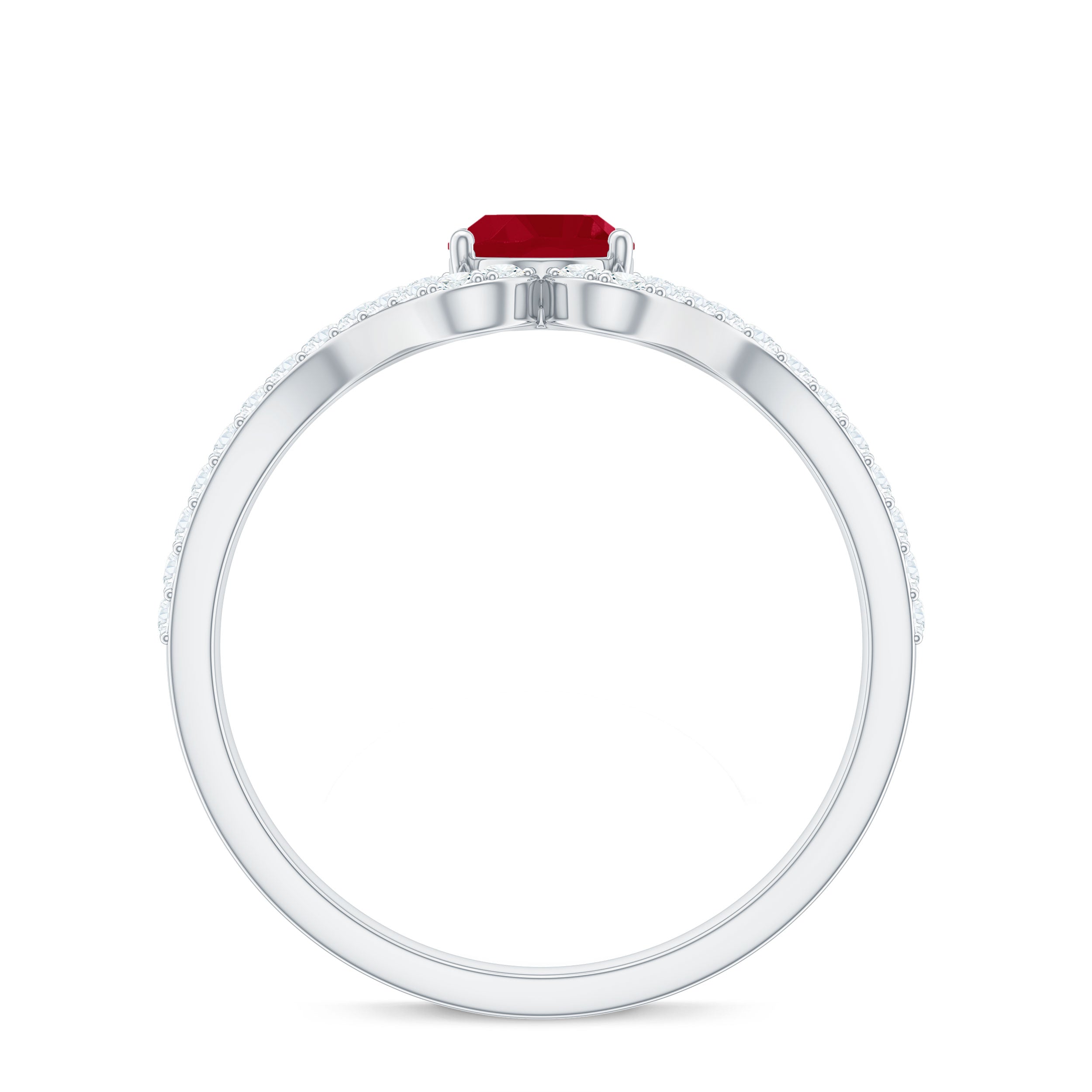 Oval Ruby Minimal Split Shank Ring with Diamond