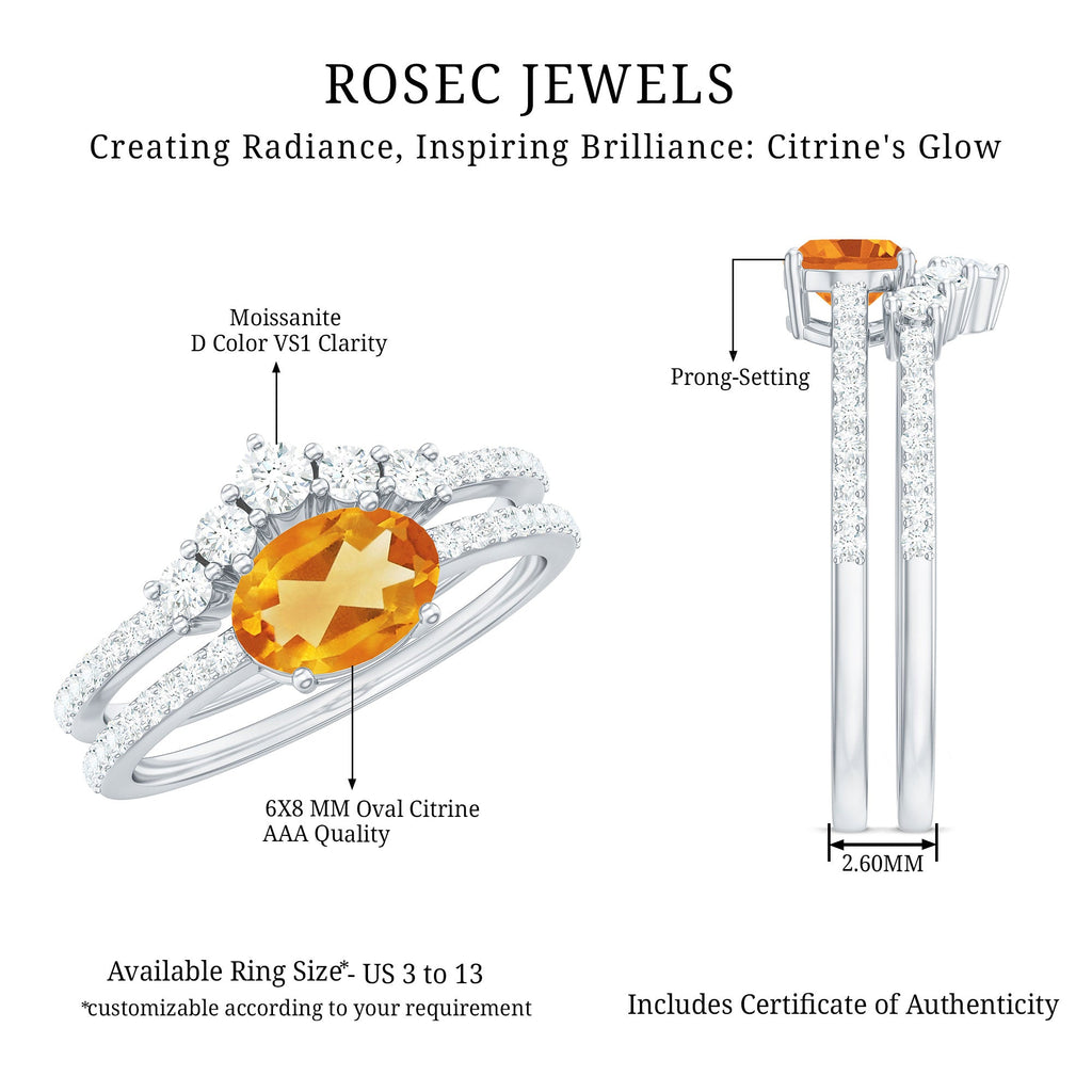 Natural Citrine Moissanite Oval Engagement Ring with Enhancer