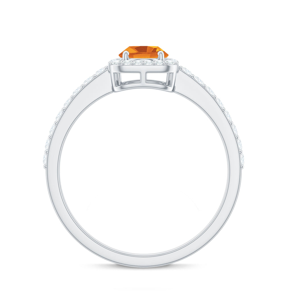 Real 6X8mm Yellow Citrine Oval Engagement Ring with Moissanite Halo