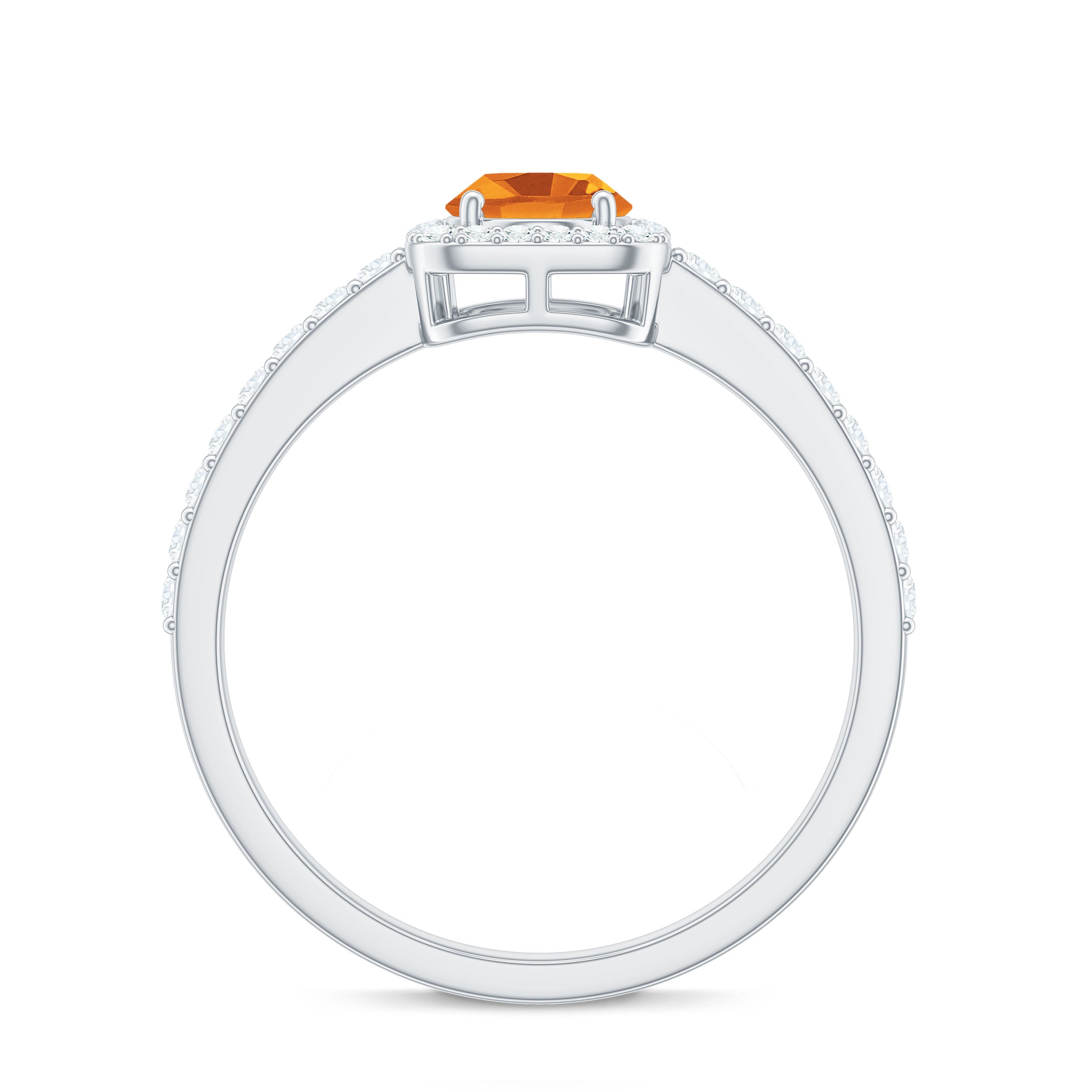 Real 6X8mm Yellow Citrine Oval Engagement Ring with Moissanite Halo