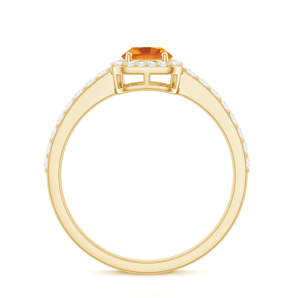 Real 6X8mm Yellow Citrine Oval Engagement Ring with Moissanite Halo