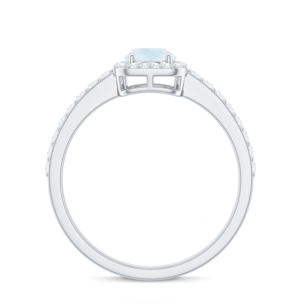 1.50 CT Oval Cut Moonstone Ring with Diamond Halo