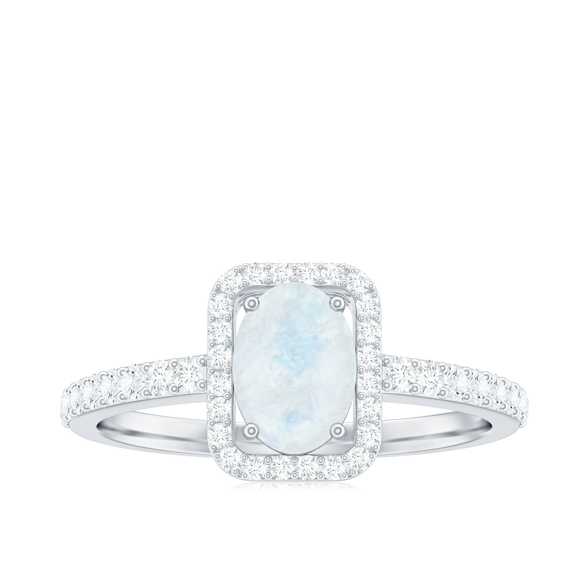 1.50 CT Oval Cut Moonstone Ring with Diamond Halo