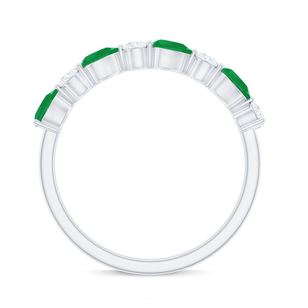 Real Pear Shape Emerald Moissanite Half Eternity Ring in East West Style
