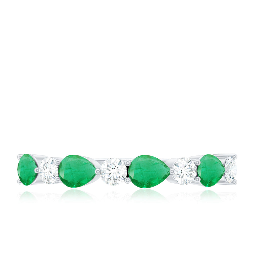 Real Pear Shape Emerald Moissanite Half Eternity Ring in East West Style