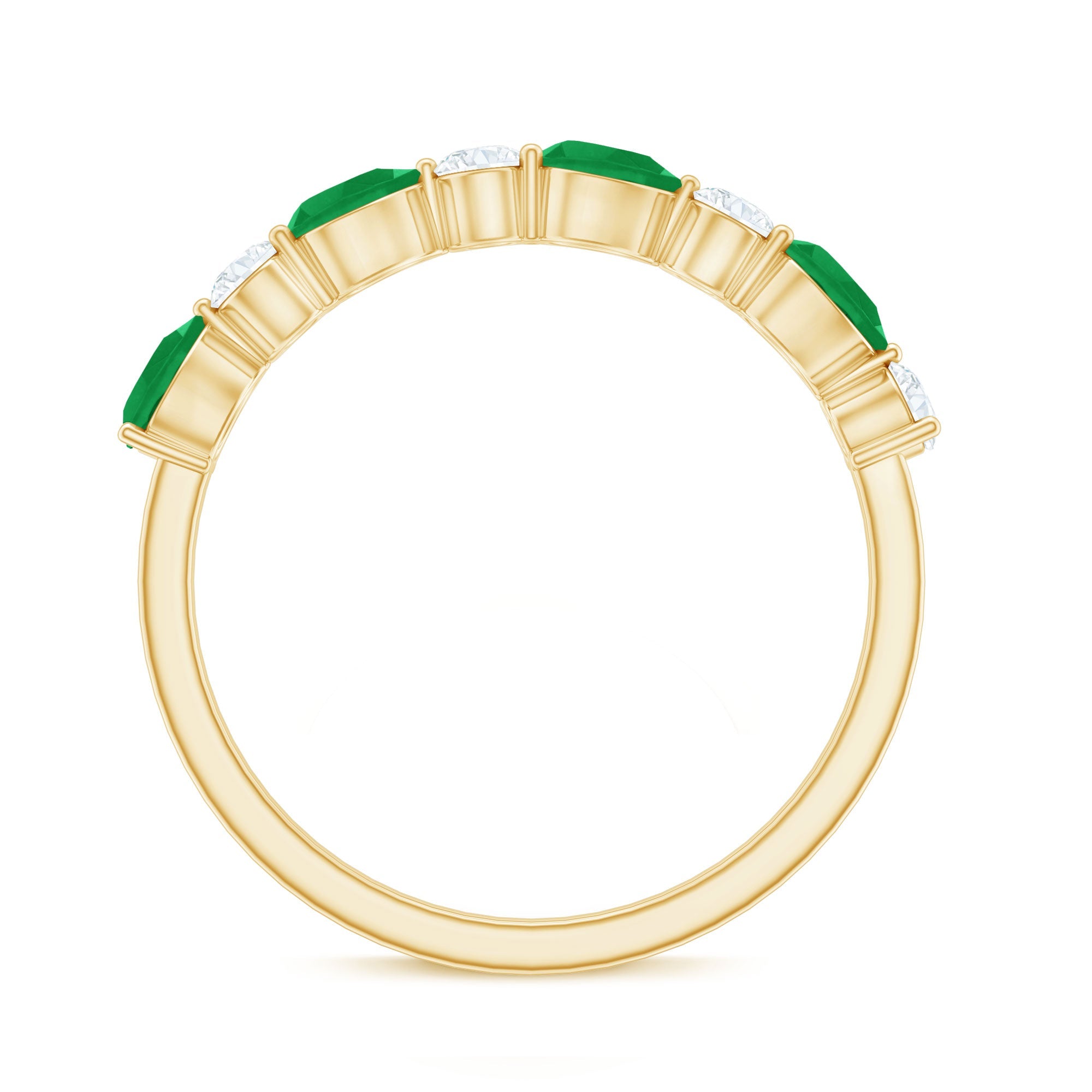 Real Pear Shape Emerald Moissanite Half Eternity Ring in East West Style
