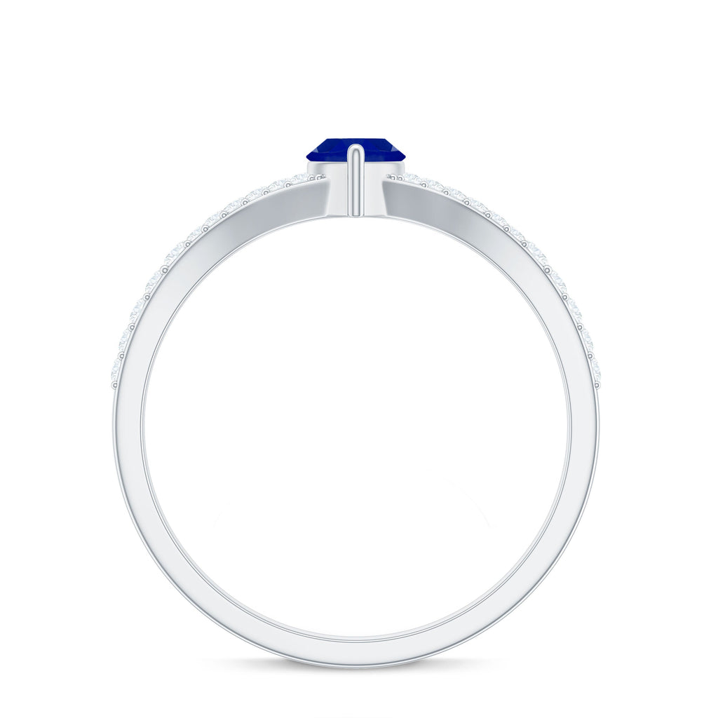 Marquise Cut Created Blue Sapphire and Diamond Ring with Split Shank
