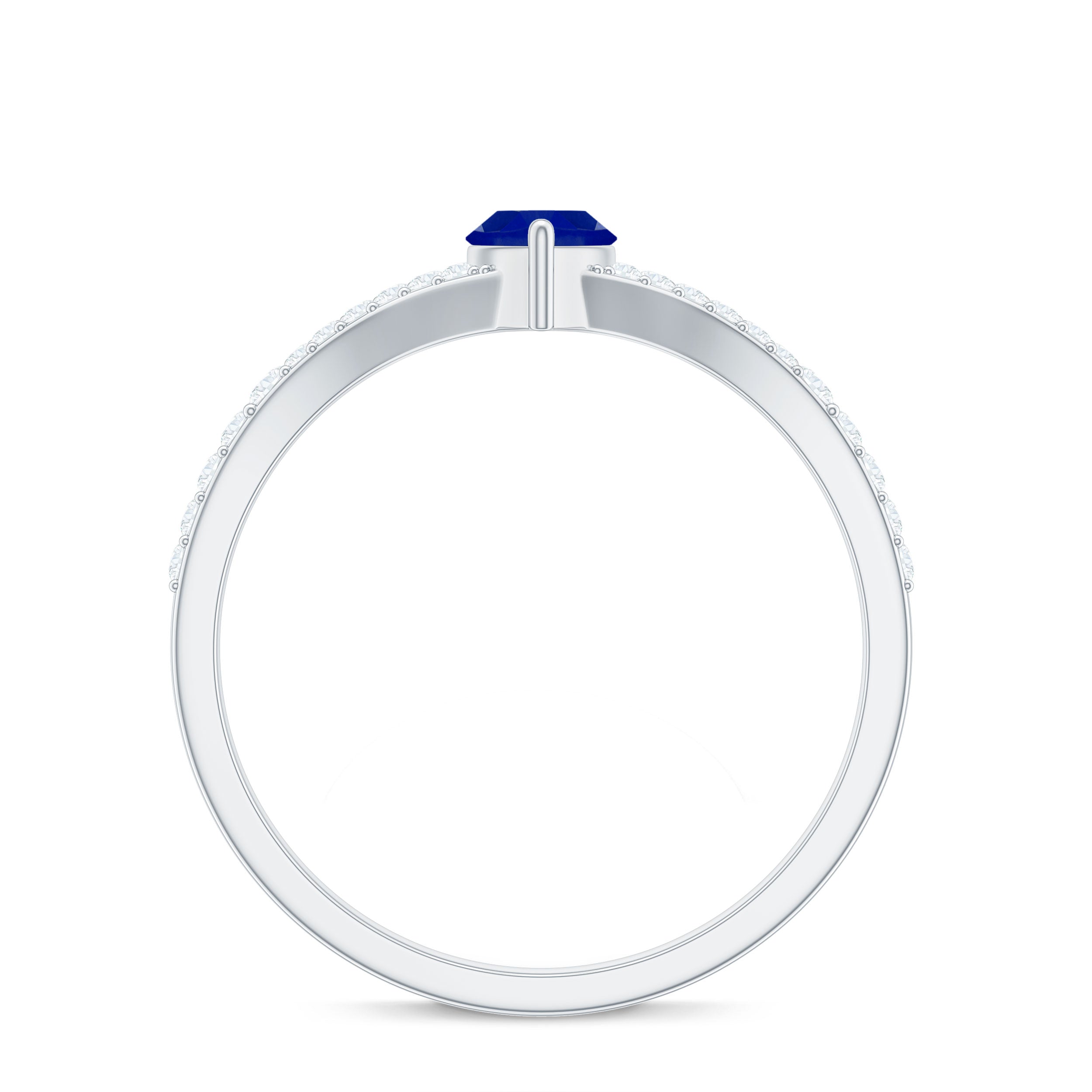 Marquise Cut Created Blue Sapphire and Diamond Ring with Split Shank