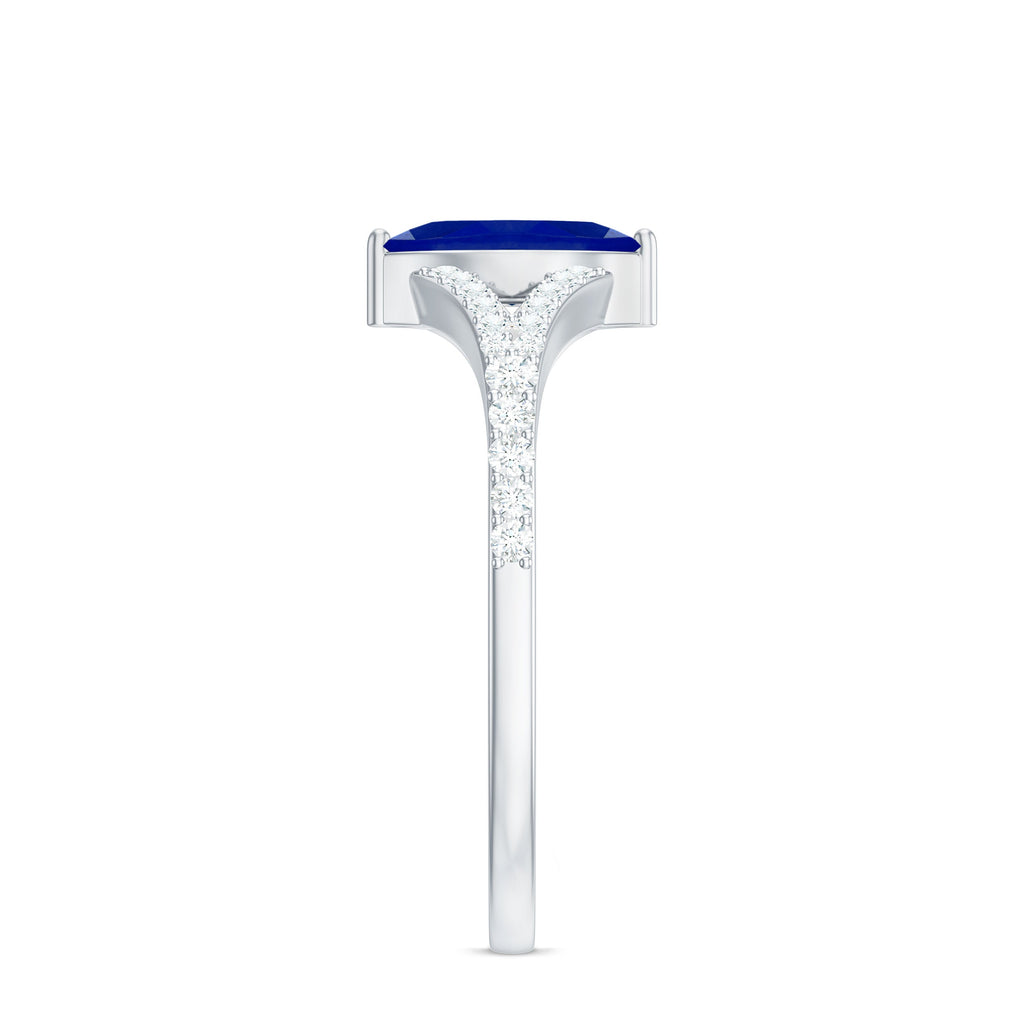 Marquise Cut Created Blue Sapphire and Diamond Ring with Split Shank