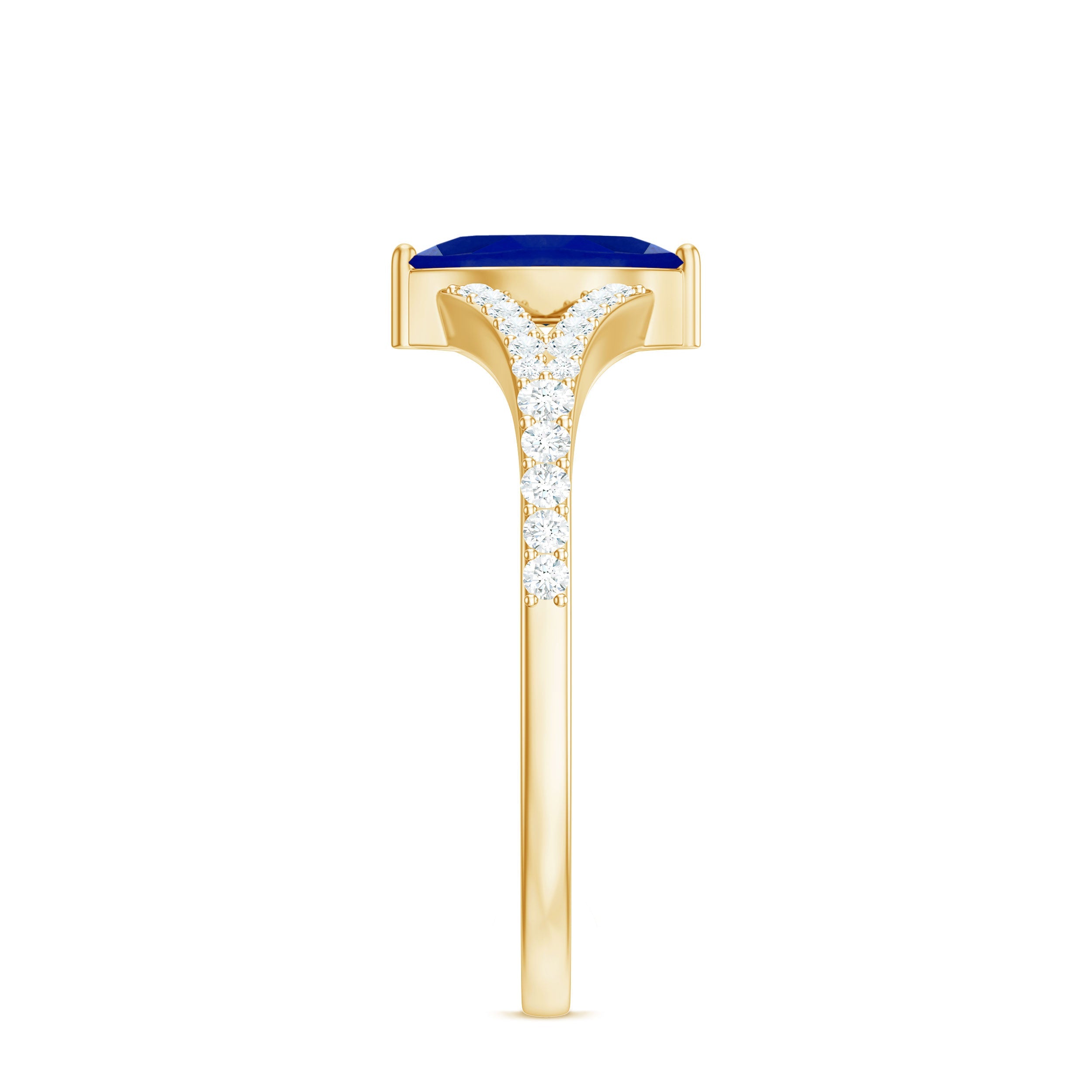 Marquise Cut Created Blue Sapphire and Diamond Ring with Split Shank