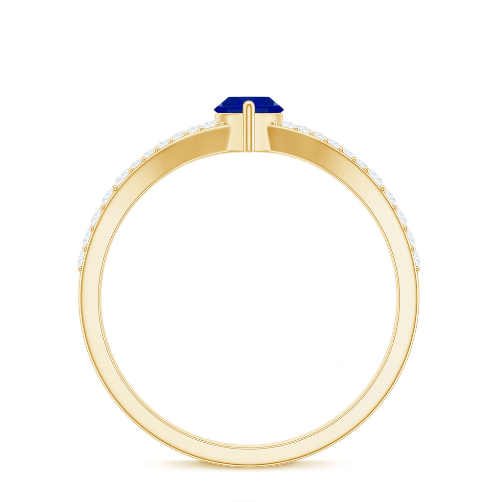 Marquise Cut Created Blue Sapphire and Diamond Ring with Split Shank