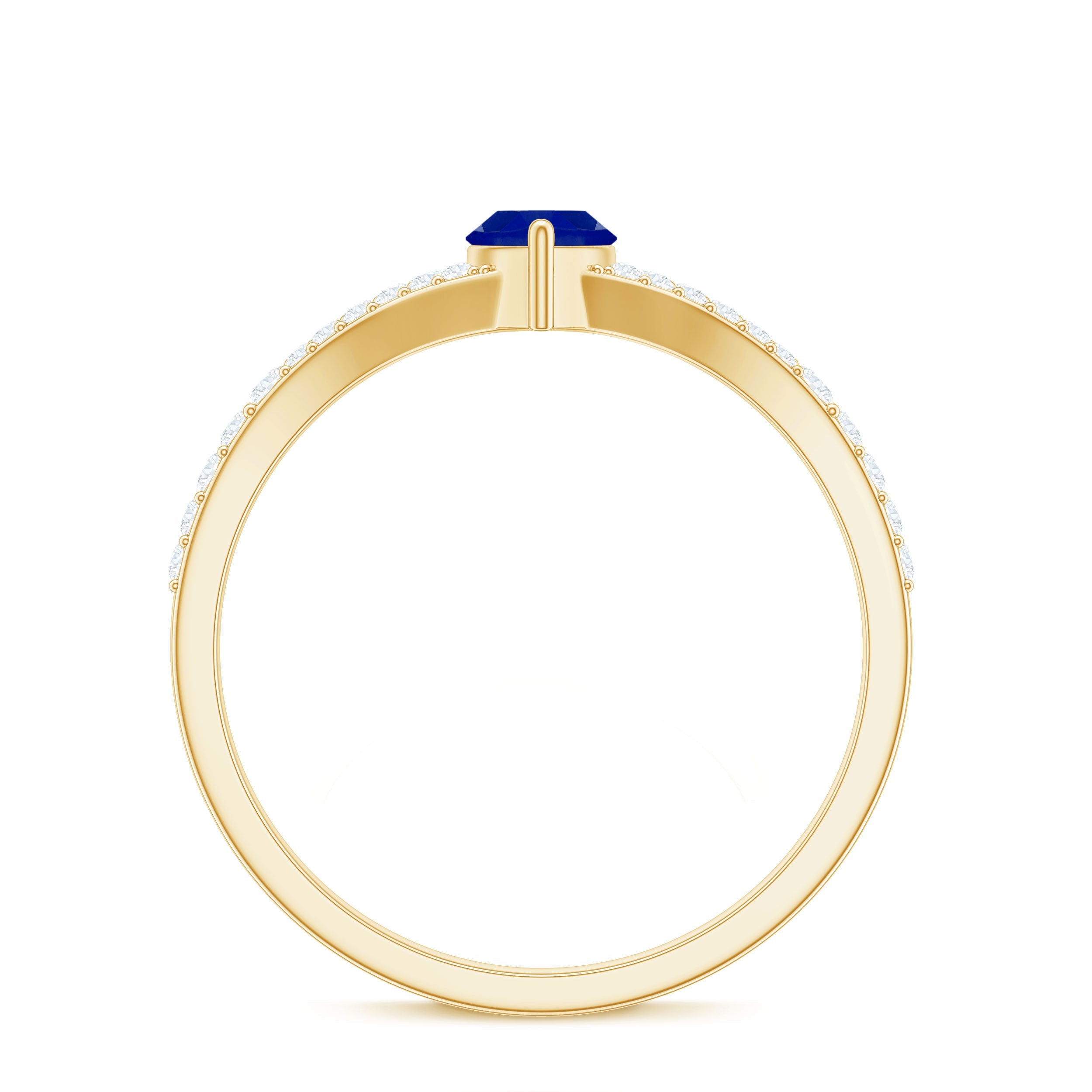 Marquise Cut Created Blue Sapphire and Diamond Ring with Split Shank