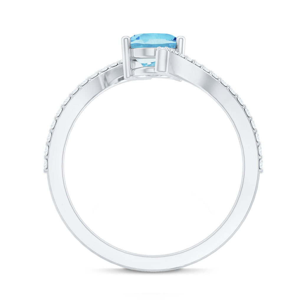 Real 6X8mm Aquamarine Oval Engagement Ring with Diamond Bypass Shank