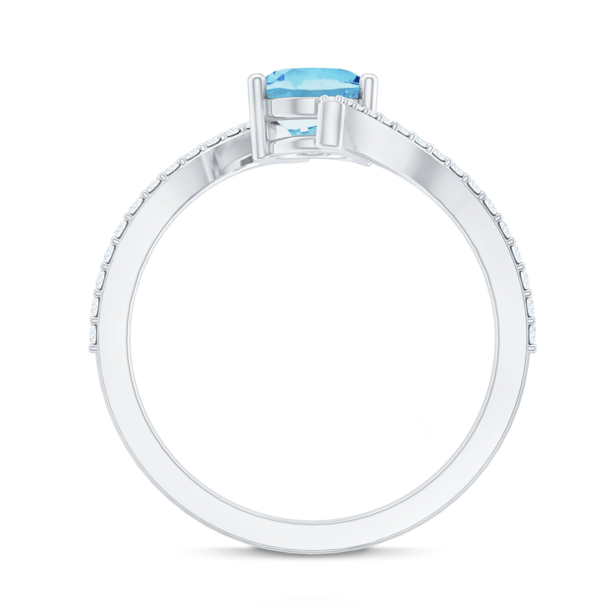 Real 6X8mm Aquamarine Oval Engagement Ring with Diamond Bypass Shank