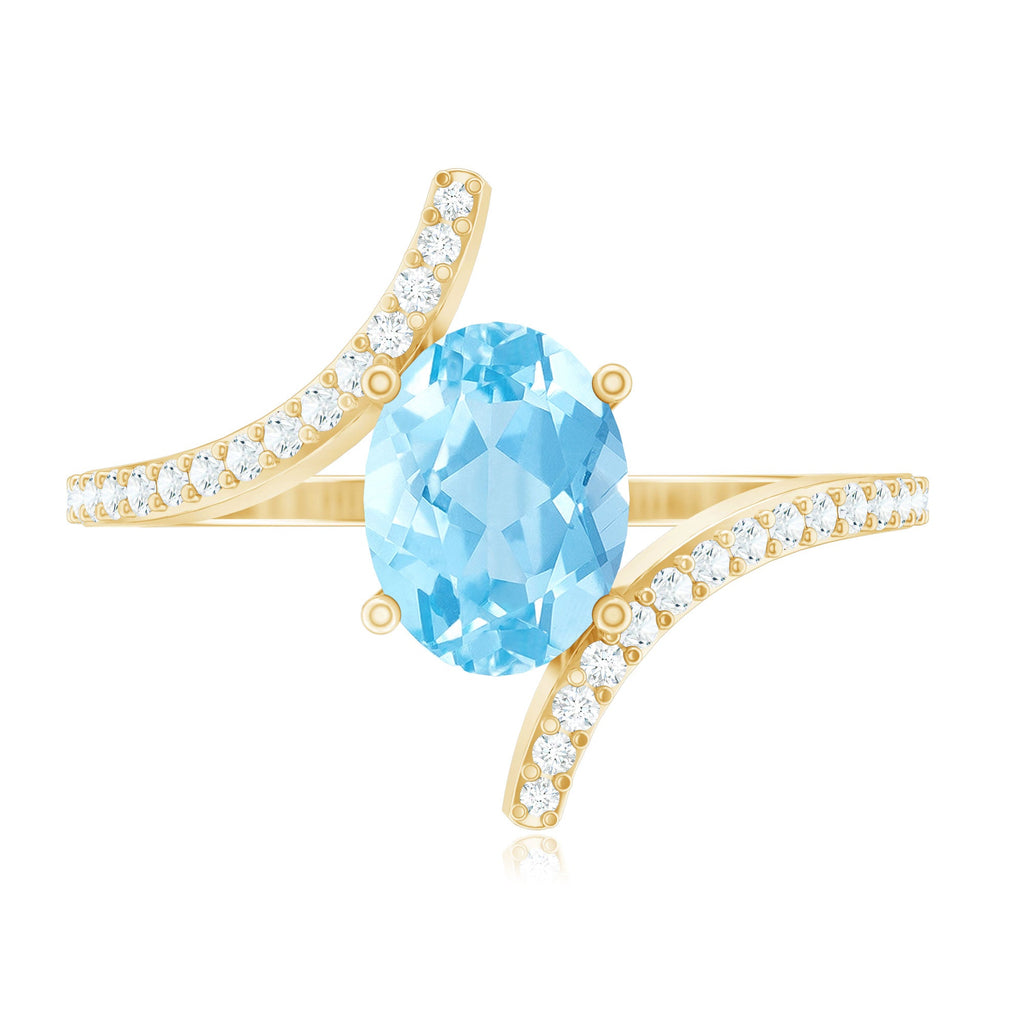 Real 6X8mm Aquamarine Oval Engagement Ring with Diamond Bypass Shank