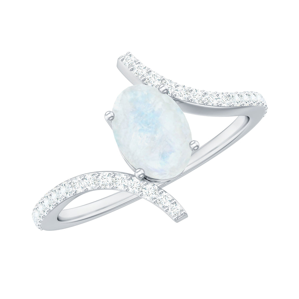 1.50 CT Oval Moonstone Solitaire Bypass Ring with Diamond