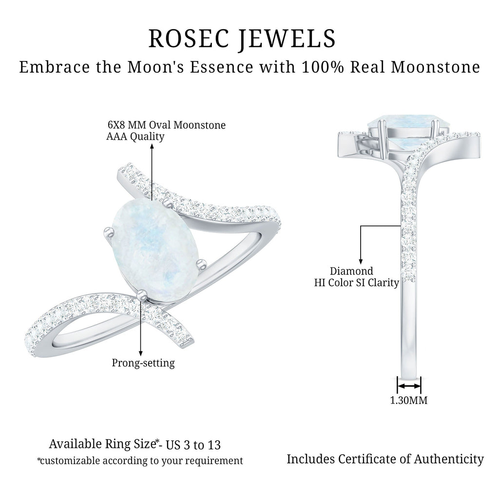 1.50 CT Oval Moonstone Solitaire Bypass Ring with Diamond