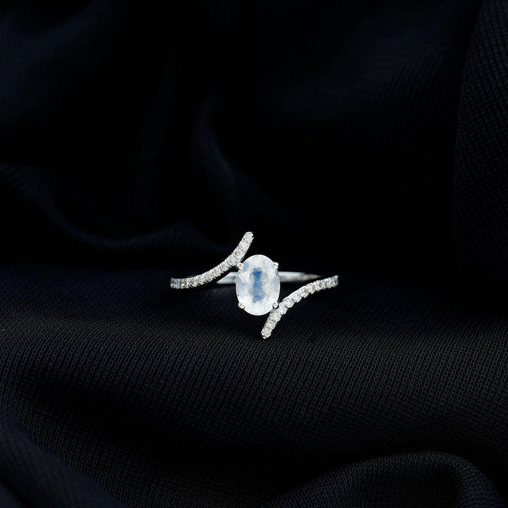 1.50 CT Oval Moonstone Solitaire Bypass Ring with Diamond