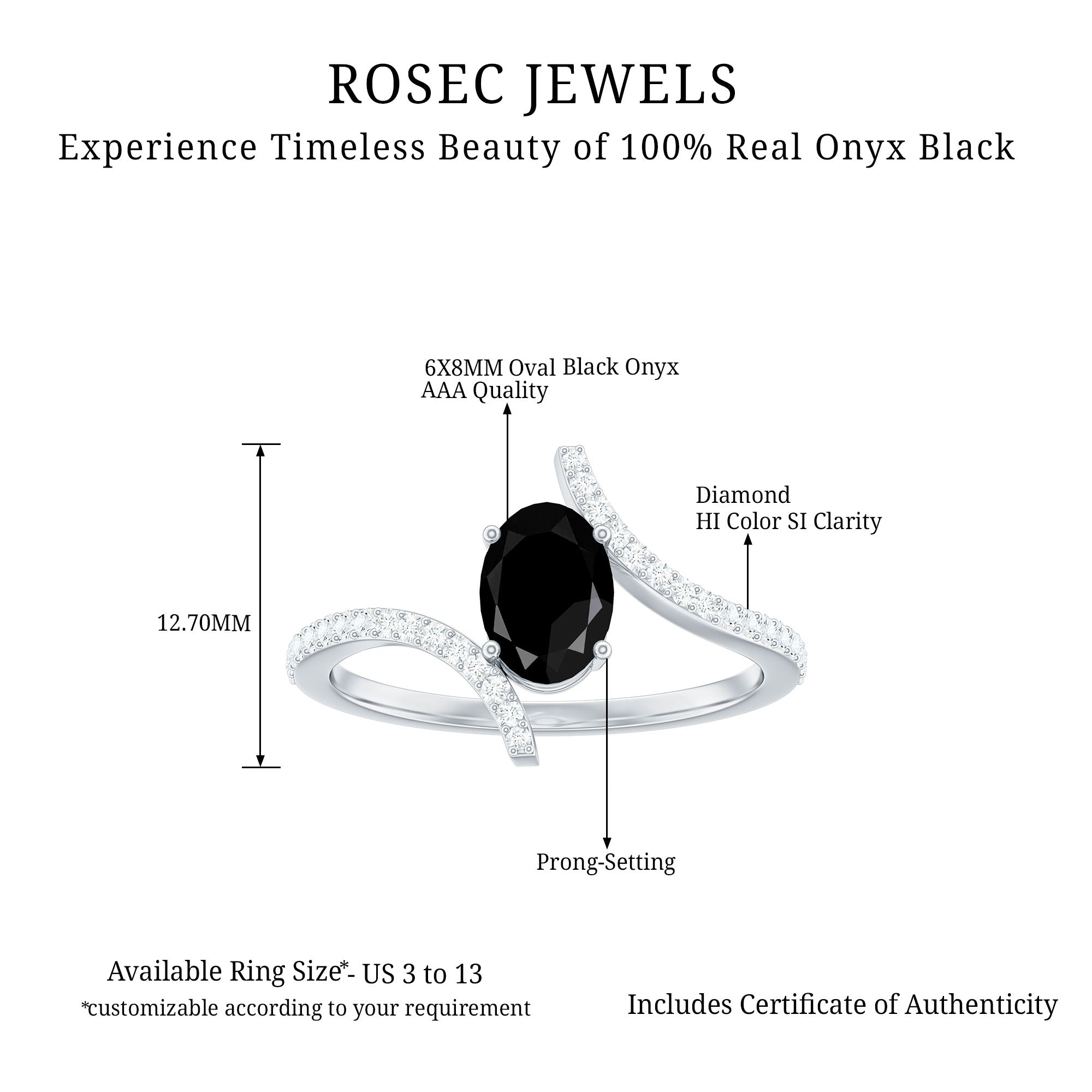Certified Oval Cut Black Onyx Bypass Engagement Ring with Diamond