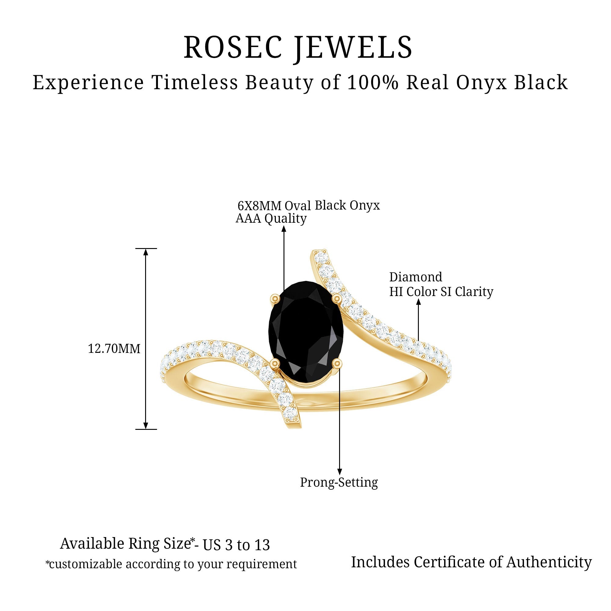 Certified Oval Cut Black Onyx Bypass Engagement Ring with Diamond