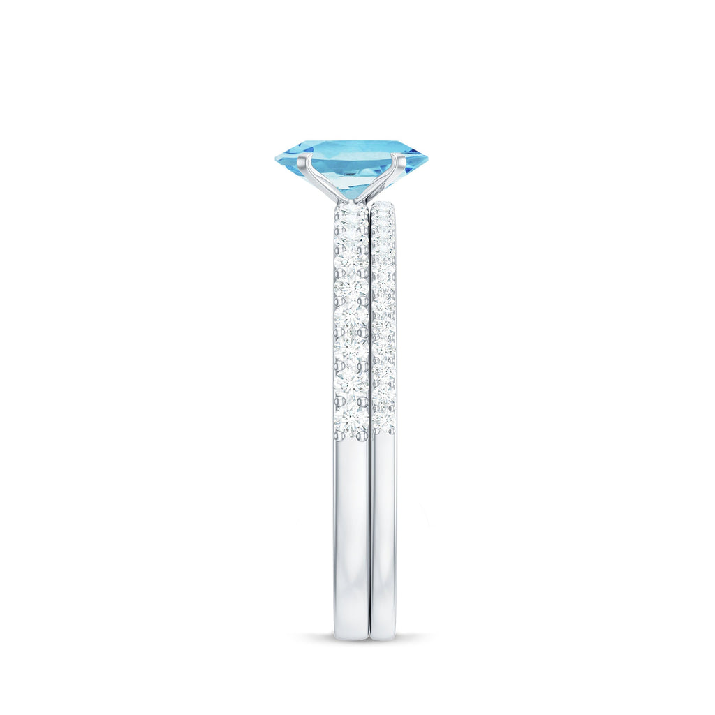 Natural Aquamarine Diamond Oval Engagement Ring with Wedding Band