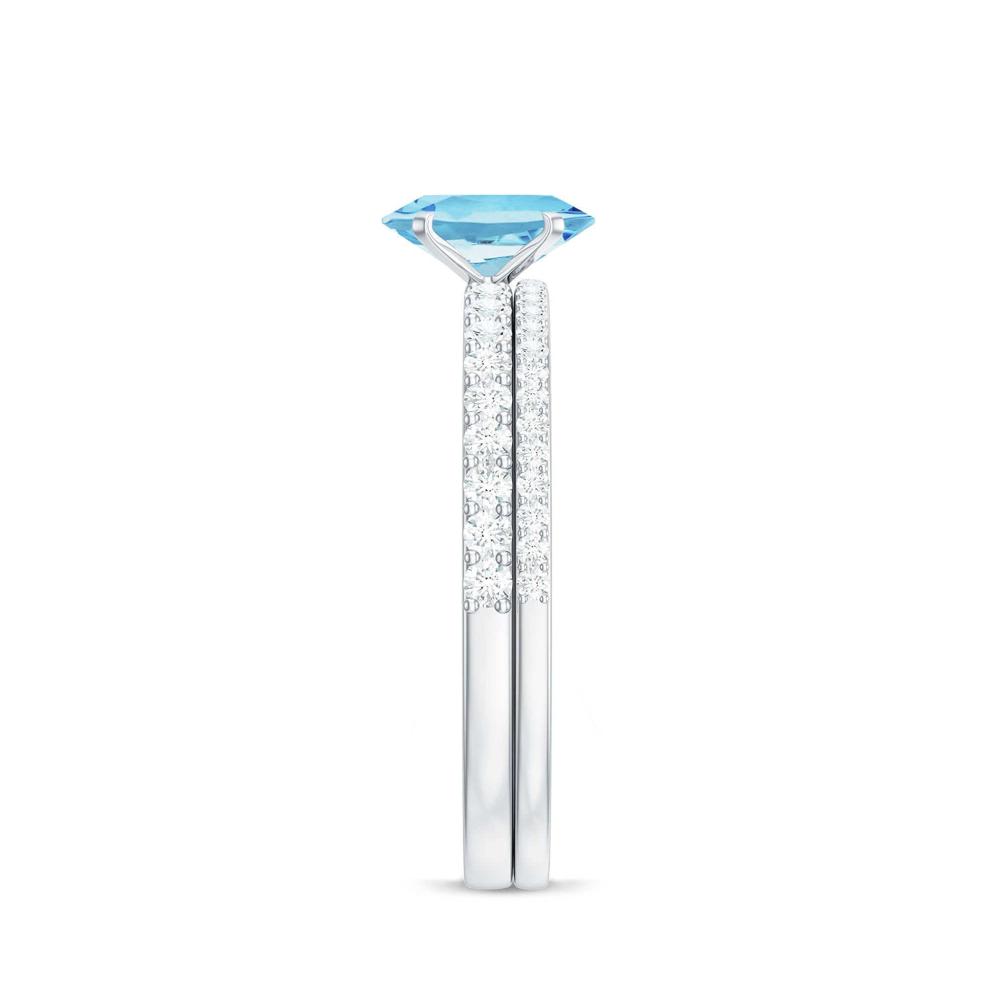 Natural Aquamarine Diamond Oval Engagement Ring with Wedding Band