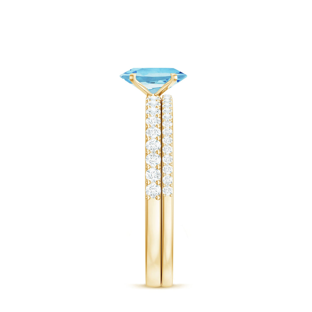 Natural Aquamarine Diamond Oval Engagement Ring with Wedding Band