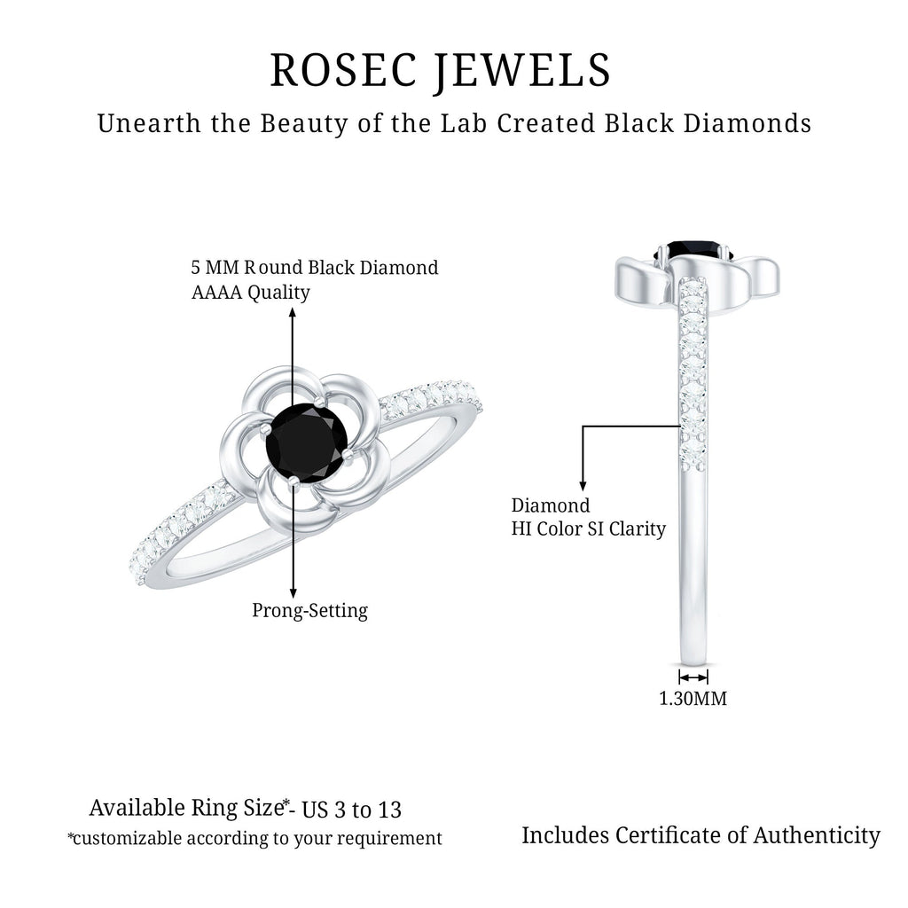 1 CT Lab-Created Black Diamond Flower Promise Ring with Diamond
