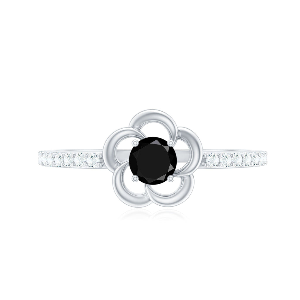 1 CT Lab-Created Black Diamond Flower Promise Ring with Diamond