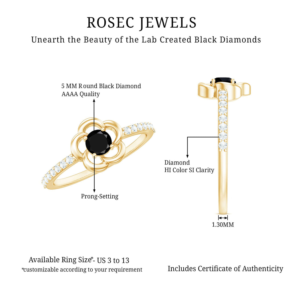 1 CT Lab-Created Black Diamond Flower Promise Ring with Diamond