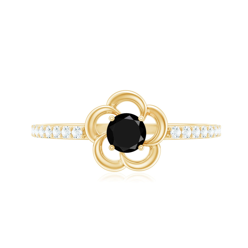 1 CT Lab-Created Black Diamond Flower Promise Ring with Diamond