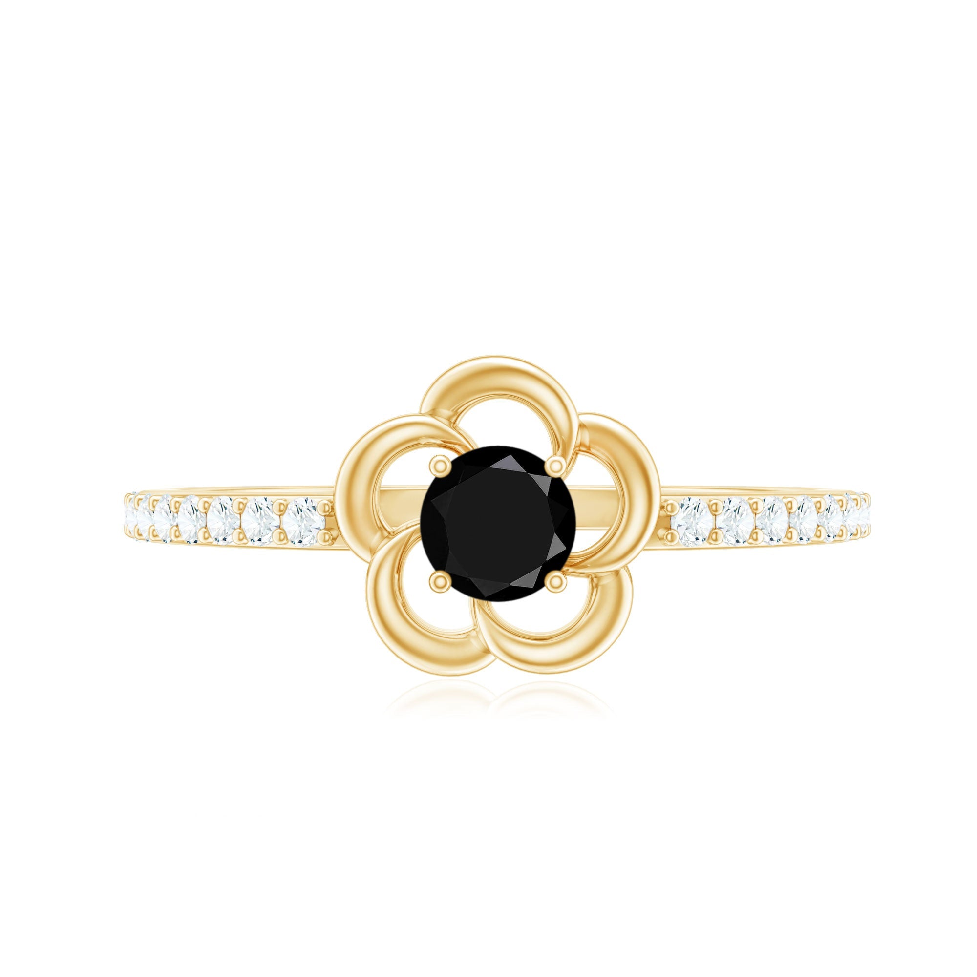 1 CT Lab-Created Black Diamond Flower Promise Ring with Diamond
