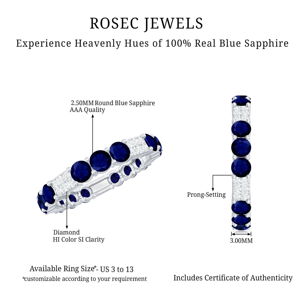 3 CT Blue Sapphire and Diamond Designer Eternity Band Ring