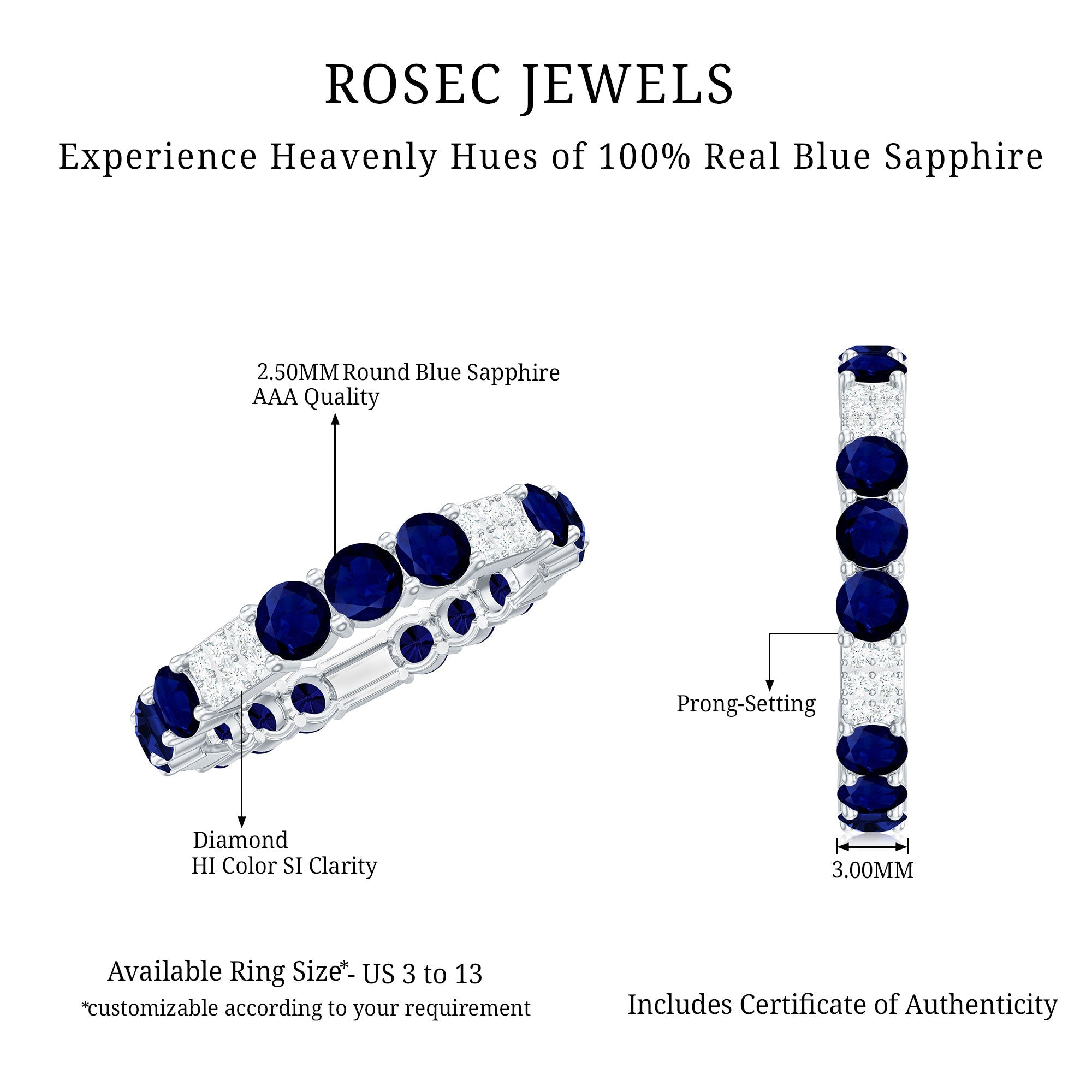 3 CT Blue Sapphire and Diamond Designer Eternity Band Ring