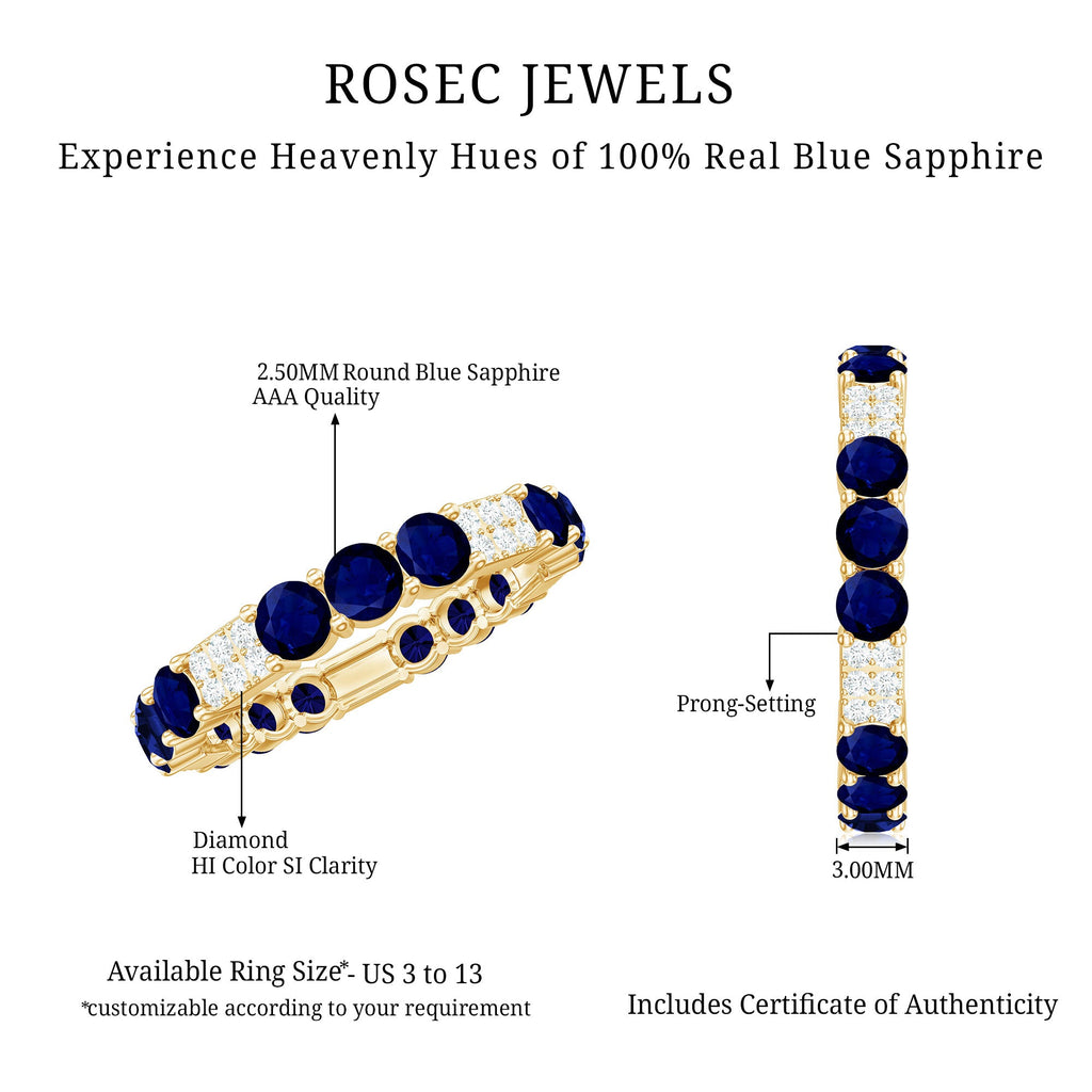 3 CT Blue Sapphire and Diamond Designer Eternity Band Ring