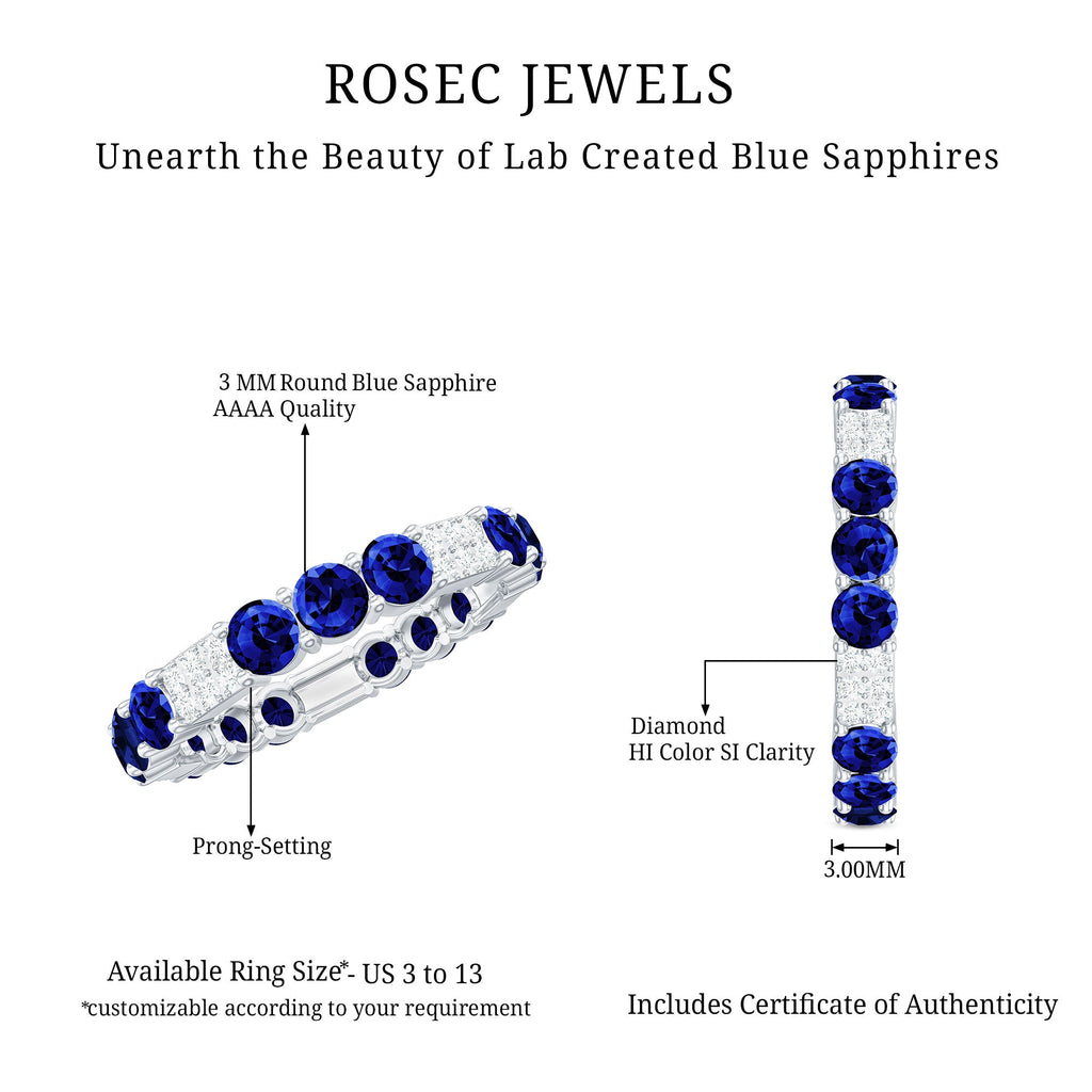 Created Blue Sapphire and Diamond Designer Eternity Band Ring