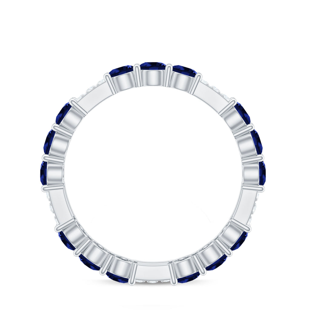 Created Blue Sapphire and Diamond Designer Eternity Band Ring