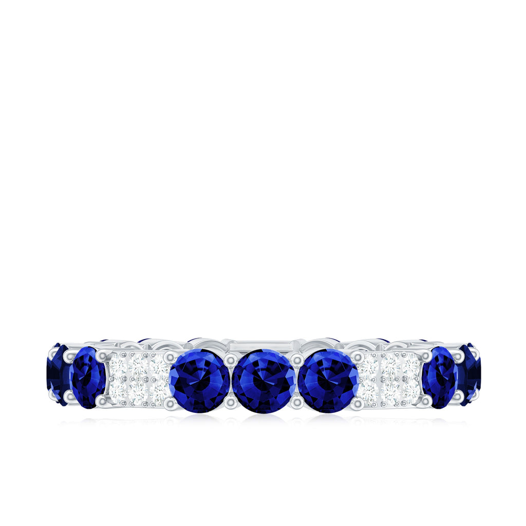 Created Blue Sapphire and Diamond Designer Eternity Band Ring